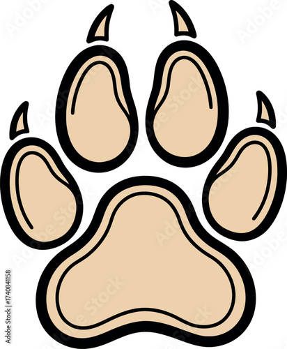 Detailed illustration of a single beige animal paw print with a dark outline.