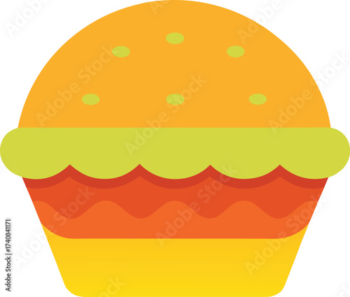 Orange cupcake with yellow and green frosting dessert