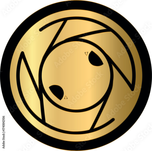 Golden Emblem with Abstract Face Design.
