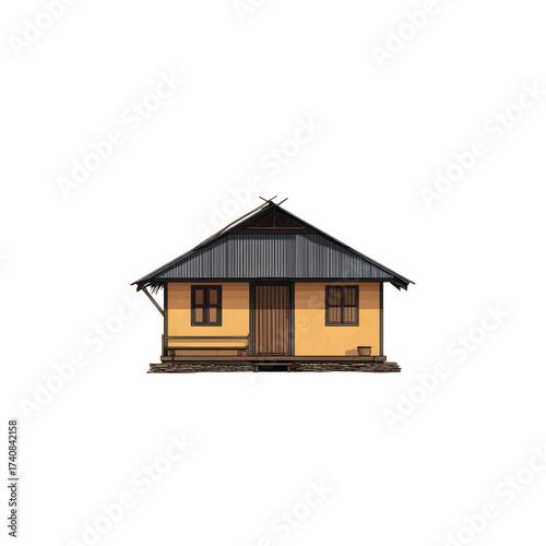 Simple rural house illustration isolated on transparent background