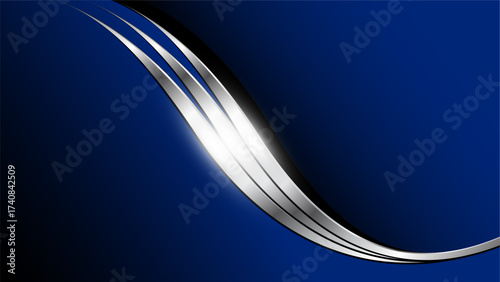 Black and blue background with wavy silver pattern, technology and business dark metallic background.