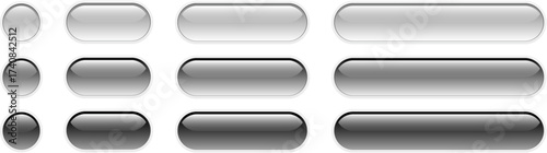Buttons gray isolated, shiny glass navigation button set for website.