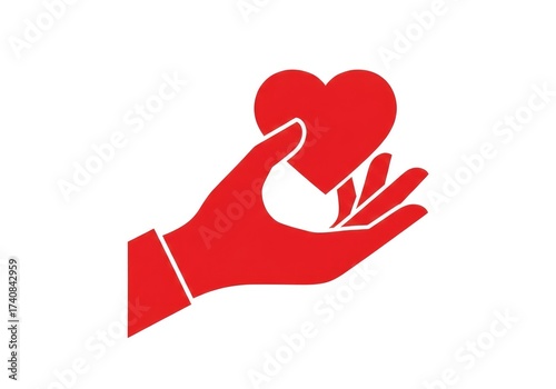 Red Heart in Hand on Transparent Background, Love Symbol, Charity, Minimal Design