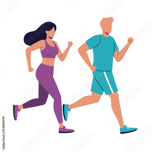 Fit couple jogging together outdoors active lifestyle young adults healthy living fitness duo running illustration