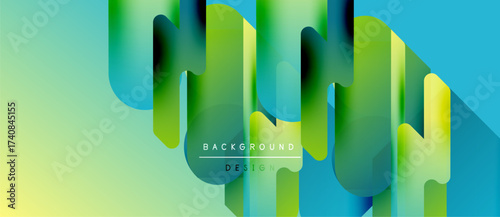 Abstract geometric shapes blend vibrant colors. Gradient transitions create dynamic visual texture. Modern design element for backgrounds.
