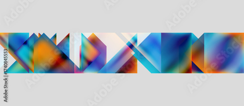 Abstract geometric shapes blend vibrant colors. Blue, orange, teal create dynamic visual texture. Modern design element.