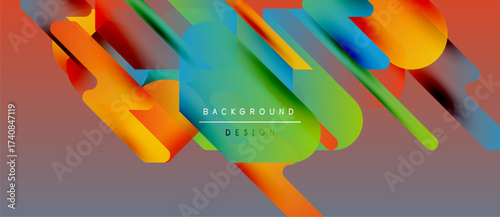 Abstract colorful design. Overlapping shapes create dynamic visual effect. Gradient hues blend smoothly, modern aesthetic.