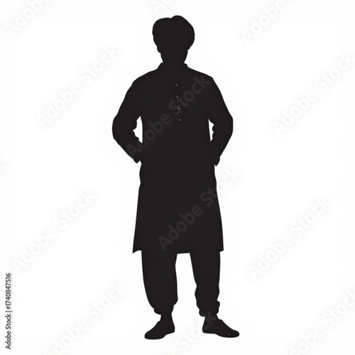Traditional Attire Silhouette: A captivating silhouette portrays a figure adorned in traditional attire, embodying cultural heritage and timeless style.