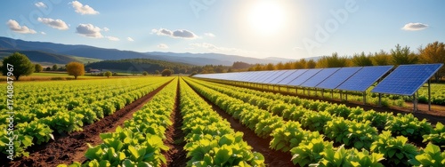 Wallpaper Mural sustainable farming practices with crops, irrigation, and solar panels in sunlight Torontodigital.ca