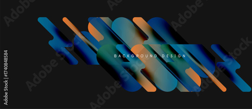 Abstract flowing shapes, vibrant colors, dark background. Modern design elements create dynamic visual impact.