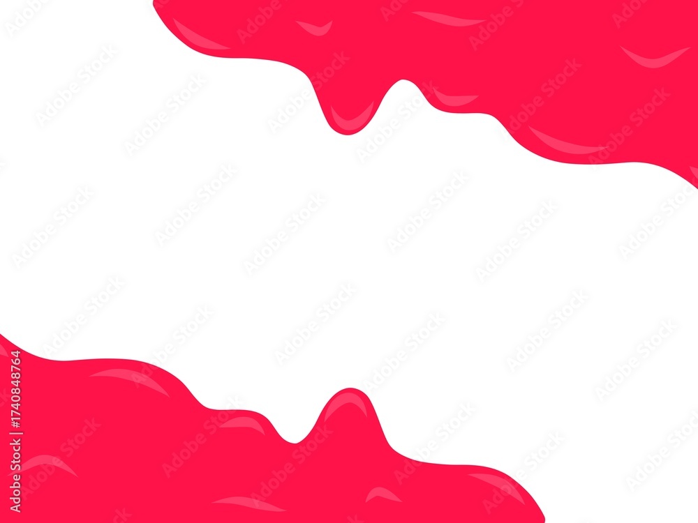 Fototapeta premium Dripping strawberry texture background. Pink liquid melt. Bakery background. Pink icing on white background. Pink fluid frame background.