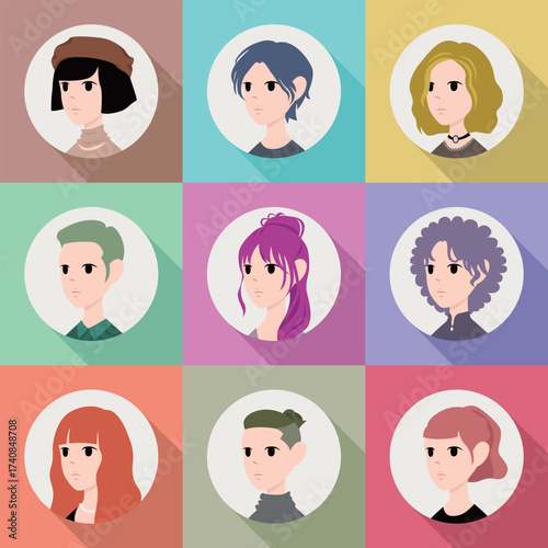A collection of hand-drawn profile icons featuring fashion-forward individuals.