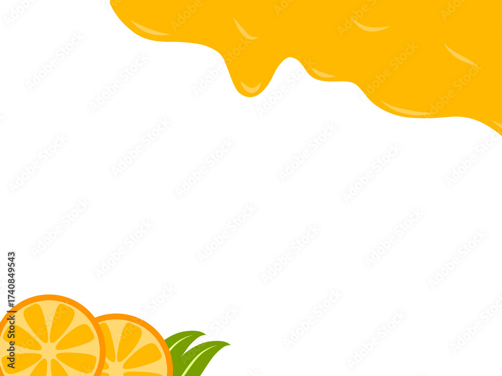 Obraz premium Orange juice splash. Orange juice frame with orange slice decoration. Orange drip frame. Summer frame. 