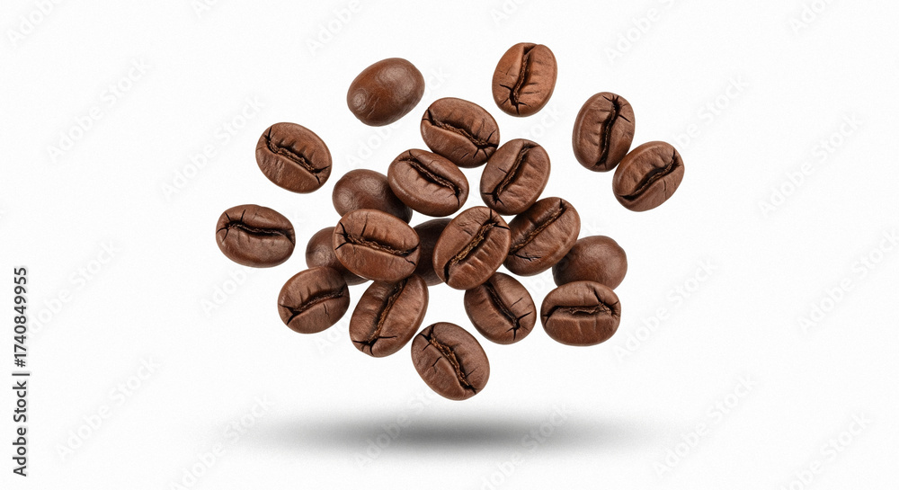 Naklejka premium Small pile of roasted coffee beans isolated