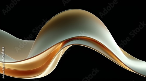 Metallic Gradient Wave with Reflective Surfaces on Black Background Expressing Elegance, Depth and Fluidity, Abstract Visualization of Motion, Light Interaction and Contemporary Digital Aesthetics
