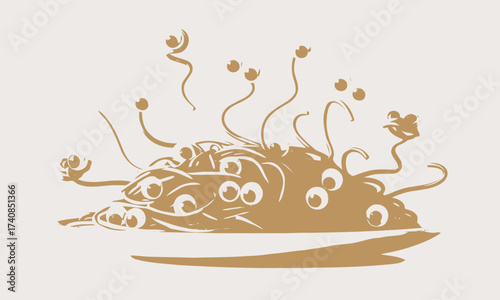 Cartoon Illustration of Spaghetti Monster in Beige