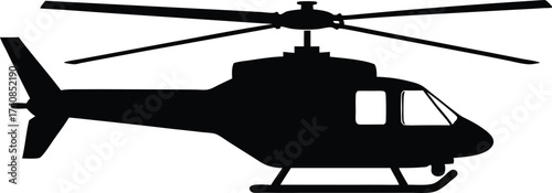 Helicopter simple black silhouette. Isolated copter icon vector illustration, Black Helicopter Outline - Simple Vector Silhouette for Design