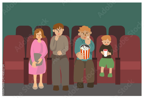 映画館で映画を楽しむ人々のイラスト