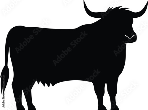 Highland cow line art silhouette vector, Highland cow silhouette design vector art illustration