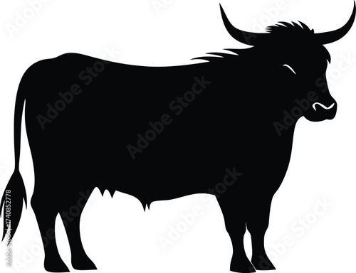 Highland cow line art silhouette vector, Highland cow silhouette design vector art illustration