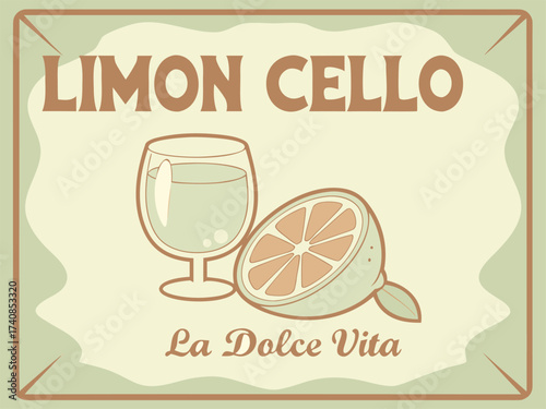 Limon cello la dolce vita with lemon and glass illustration