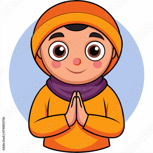 vector kawaii a muslim child greets
