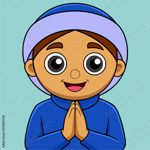 vector kawaii a muslim child greets