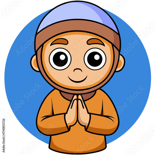 vector kawaii a muslim child greets