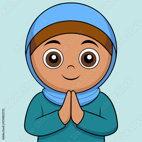 vector kawaii a muslim child greets