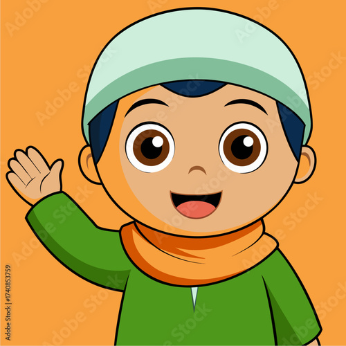 vector kawaii a muslim child greets