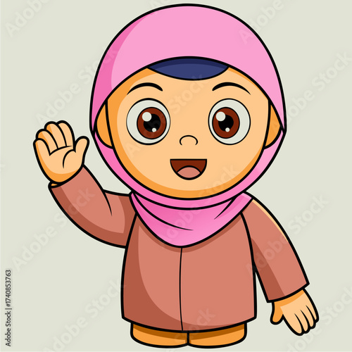 vector kawaii a muslim child greets