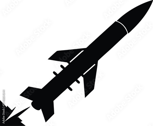 Missile icon silhouette, simple graphic symbols. missile launching into sky with smoke vector silhouette illustration