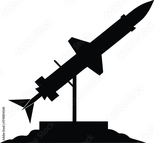Missile icon silhouette, simple graphic symbols. missile launching into sky with smoke vector silhouette illustration