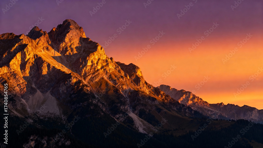 Naklejka premium Mountain at sunset
