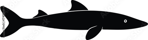 Lake Sturgeon Line Art Silhouette Vector, Freshwater Fish and Great Lakes Icon, Sturgeon Silhouette Vector Art Illustration.