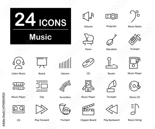 These are 24 beautiful small, pixel perfect music interface vector icons.