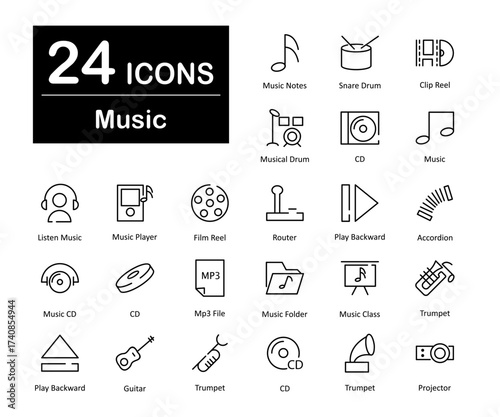 These are 24 beautiful small, pixel perfect music interface vector icons.