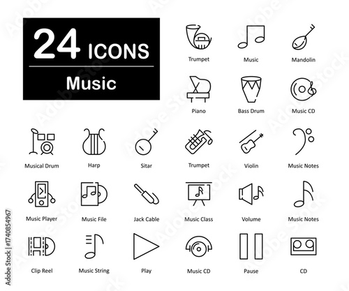 These are 24 beautiful small, pixel perfect music interface vector icons.