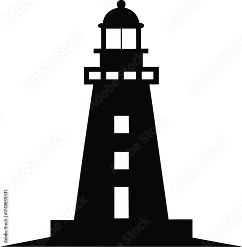 lighthouse black silhouette vector design, lighthouse silhouette vector illustration on white background.

