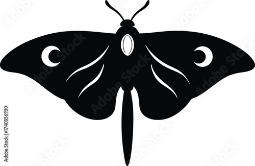 Moth silhouette line art vector, Luna Moth Silhouette Vector, Mystical and Moon Symbol
