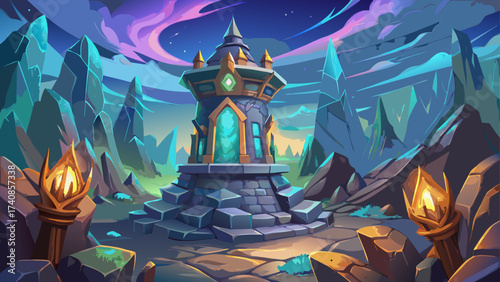 Close-up of Camelot stone tower surface, glowing enchanted textures, surreal magical aura, fantasy details, dreamlike atmosphere, mystical legendary architecture, epic close-up artwork, imaginative 