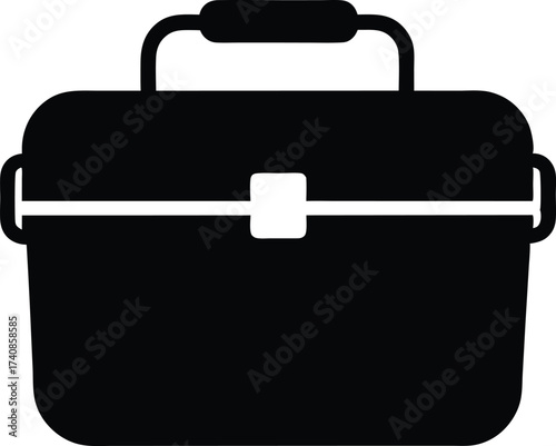 Black Silhouette Lunch Box Icon With Food And Drink Vector, Lunch Box Silhouette Flat Icon, Food Container and Picnic Symbol.