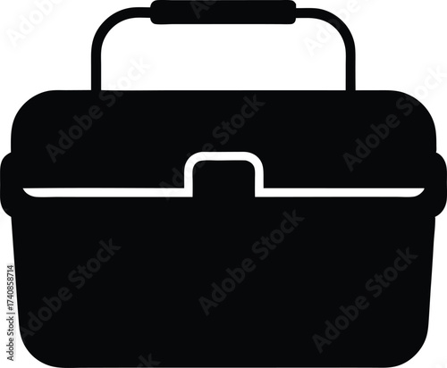 Black Silhouette Lunch Box Icon With Food And Drink Vector, Lunch Box Silhouette Flat Icon, Food Container and Picnic Symbol.
