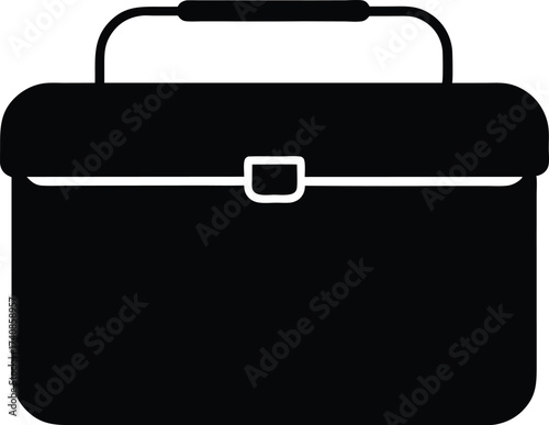 Black Silhouette Lunch Box Icon With Food And Drink Vector, Lunch Box Silhouette Flat Icon, Food Container and Picnic Symbol.