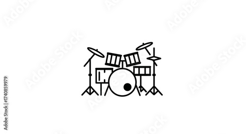Minimalist Drum Set Illustration with Black Outline Design.