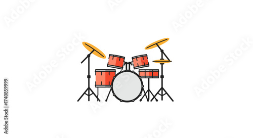 Cartoon Drum Set Illustration with Orange Drums and Yellow Cymbals.
