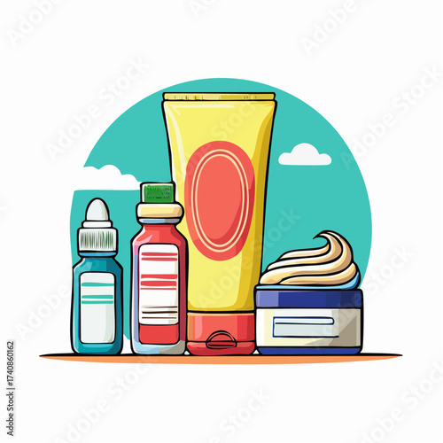 Medicine bottles and cream tubes for skincare