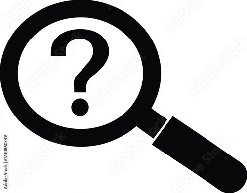 Magnifying Glass Question Mark Silhouette Icon, Magnifying Glass with Question Mark Silhouette: Help and Search Concept.