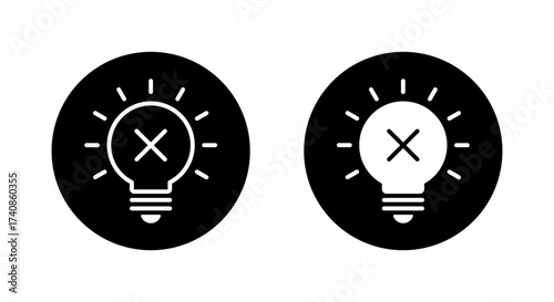 Light bulb with cross mark icon. Wrong idea and rejected solution symbol