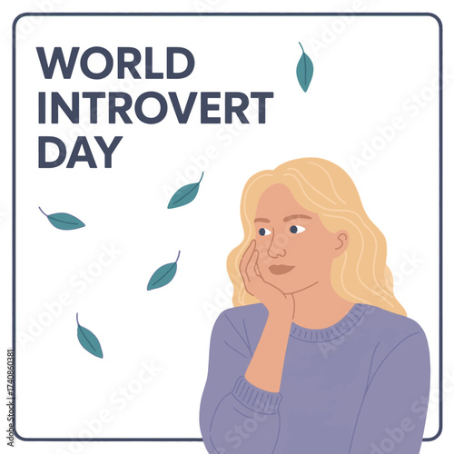 Blonde woman with hand on chin looking thoughtful surrounded by leaves pensive